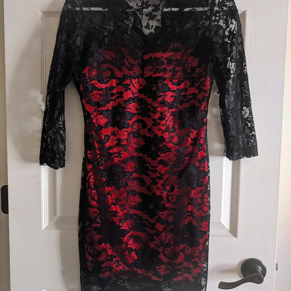 Black lace dress with red lining NWT